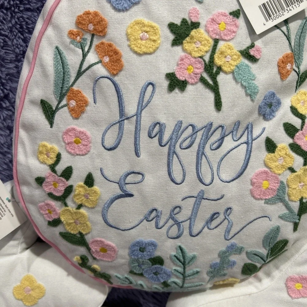 Easter‎ Egg Accent Pillow Embroidered Shabby Chic Farmhouse NEW Set Of 3